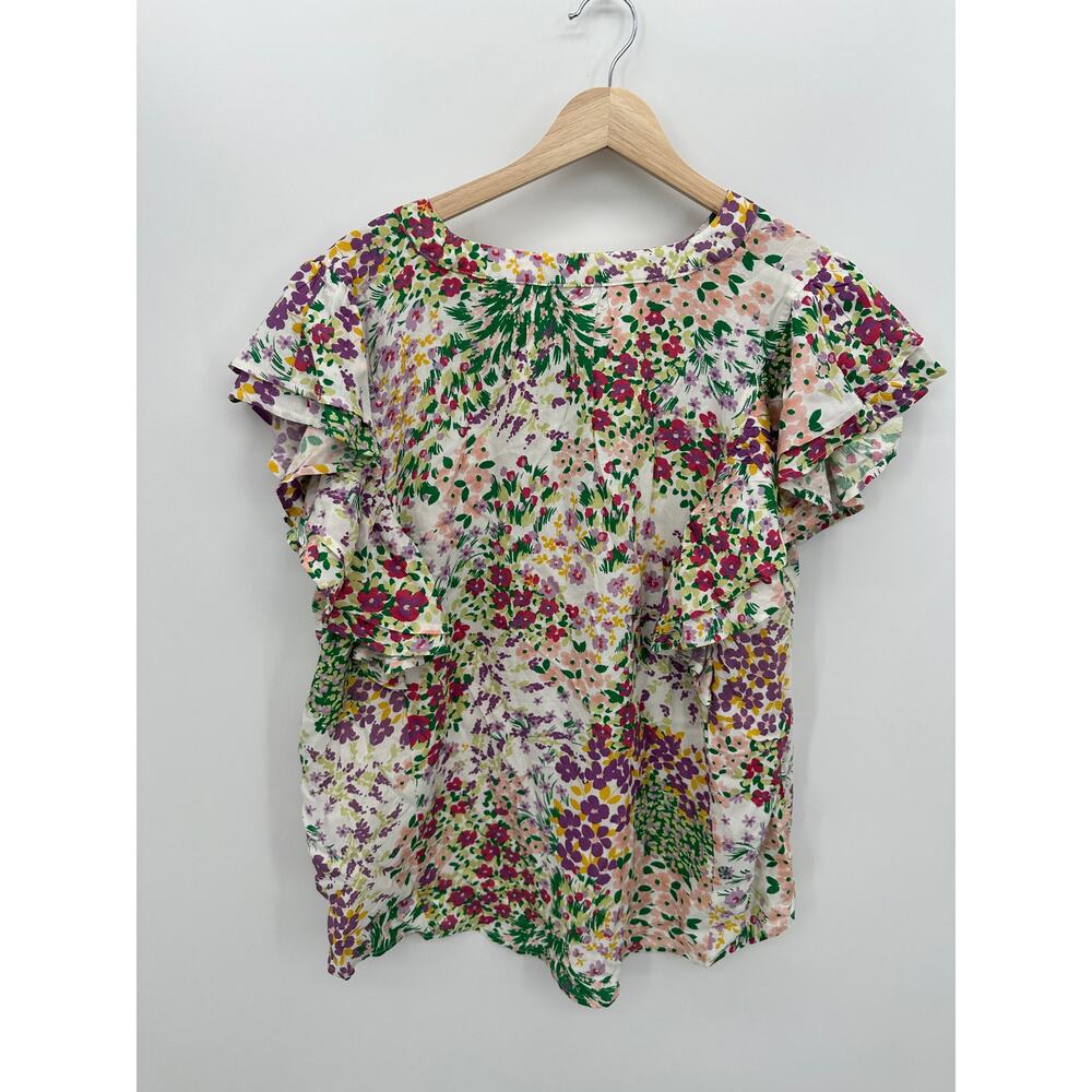 Maurices Floral‎ Blouse Size L Spring Office Career Lightweight Ruffle Feminine - Picture 2 of 7